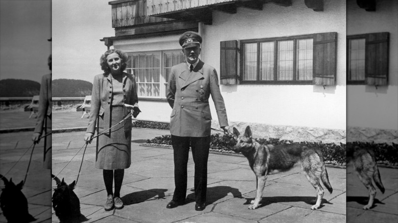 Adolf Hitler and Eva Braun with dogs at The Berghof