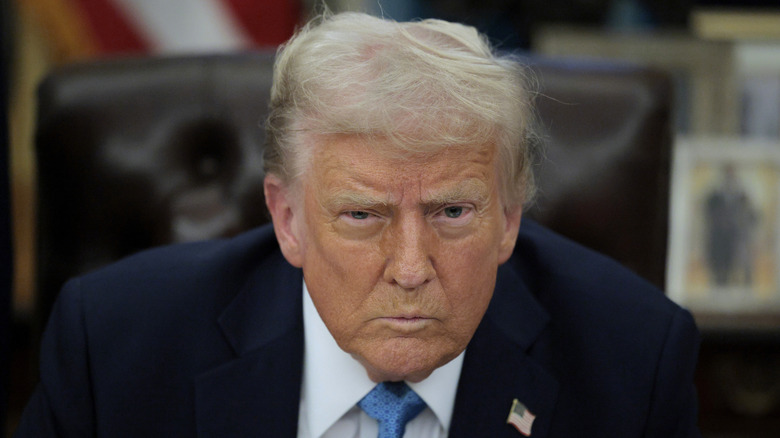 Donald Trump glaring in court