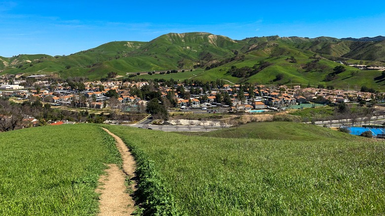 Calabasas, California green hills blue sky distant houses