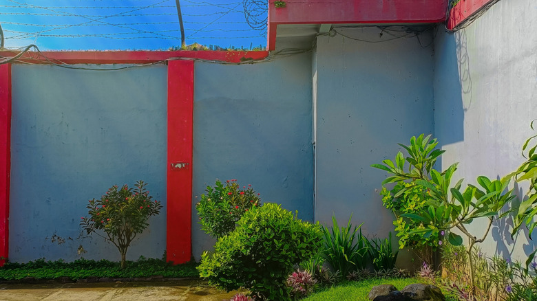 Neatly landscaped prison yard