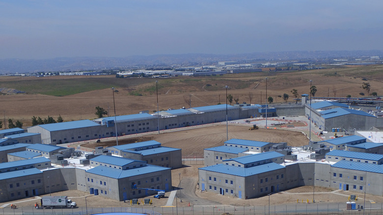 Landscape view prison facility with yard