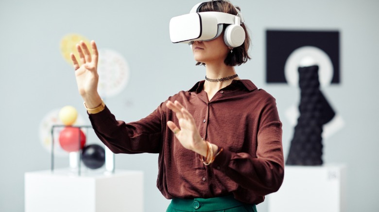 Woman wearing V.R. headset