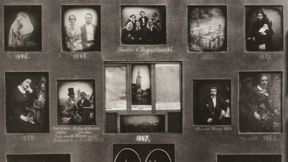 Daguerreotype tableau with photos from the years 1845-1857