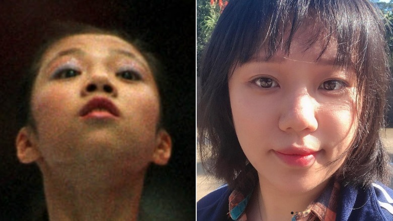 Dong Fangxiao competing at the 2000 Olympics and an Instagram selfie