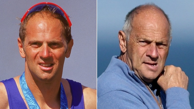 Steven Redgrave at the Olympic in 2000 and golfing in 2022