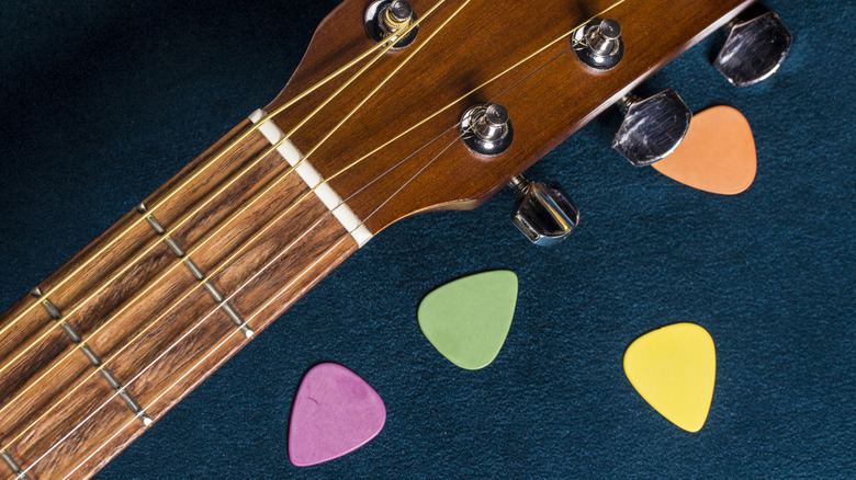 Guitar with scattered picks