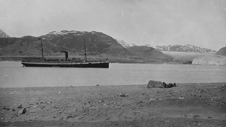 Old steamer ship in an Alaskan bay