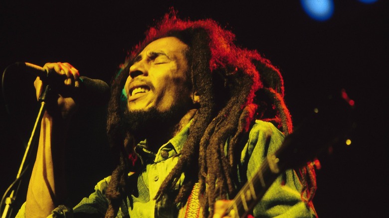 bob marley colorful spotlights sings microphone