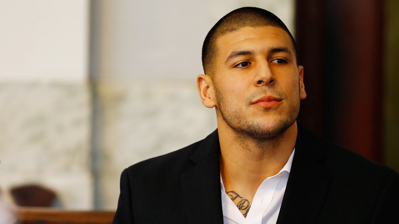 Aaron Hernandez looking to side