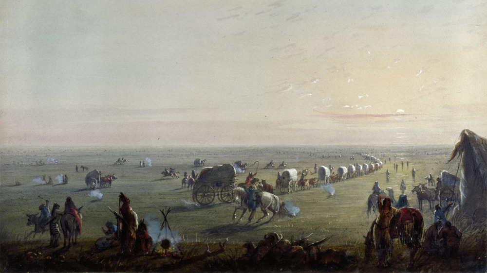 painting of breaking up camp at sunrise 