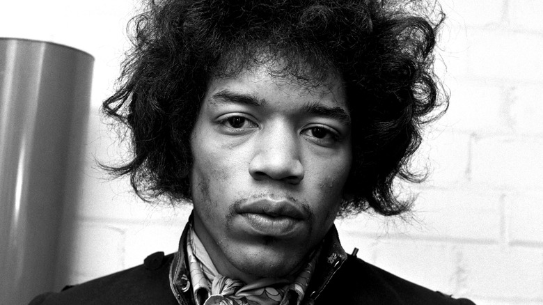 Black and grey image of Jimi Hendrix