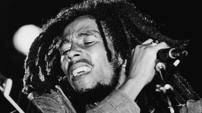 Bob Marley performing microphone