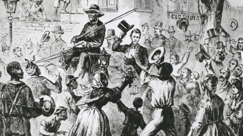 Abraham Lincoln riding through city