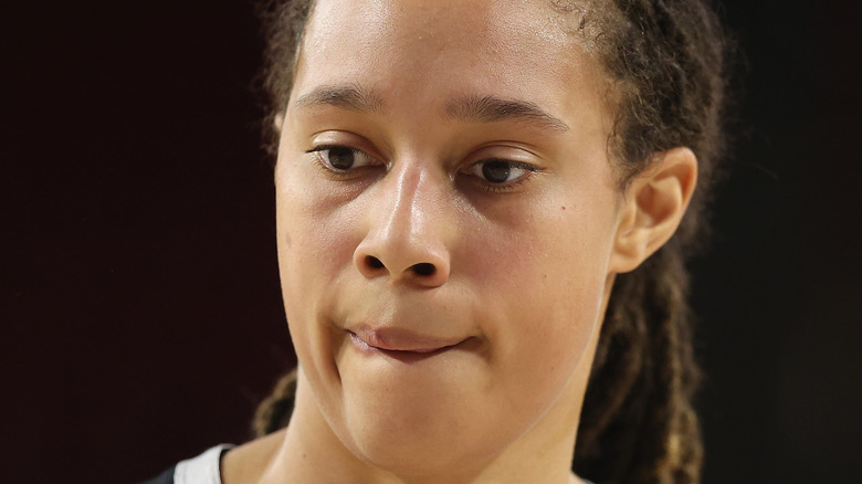 Brittney Griner with lower lip under teeth