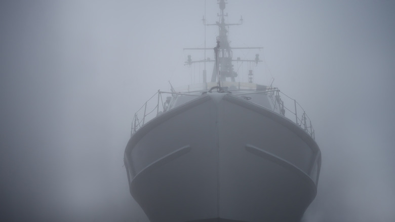 Black and grey image of a ship 