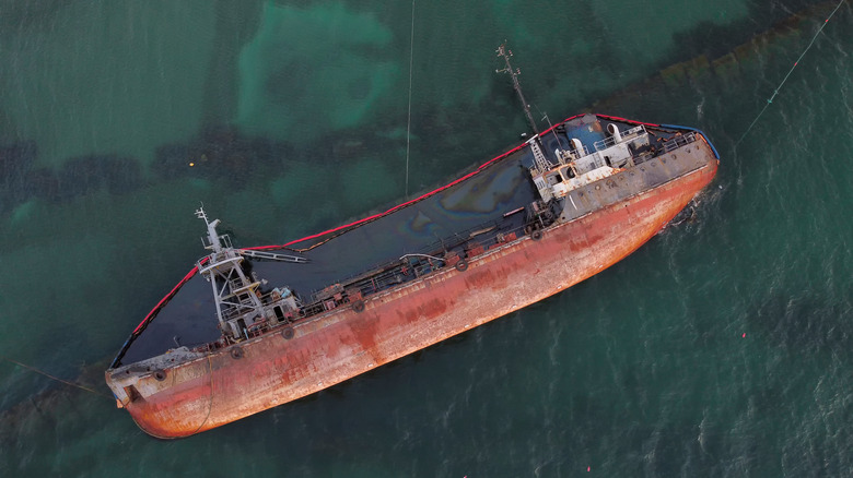 A ship abandoned and capsized