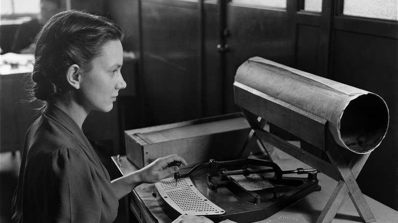 A woman with a Hollerith pantograph punch, 1940