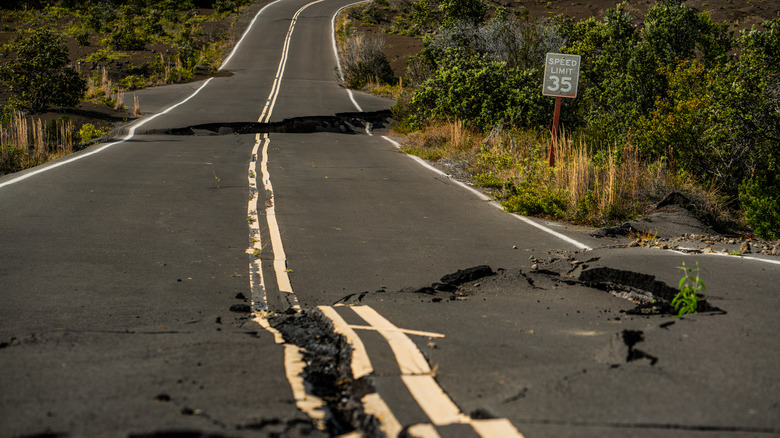 Road damaged by earthquake
