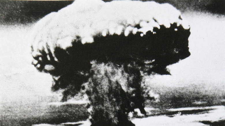 Mushroom cloud from a nuclear explosion over Nagasaki, Japan during World War II