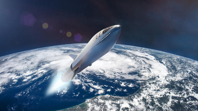 Artist concept of spacecraft leaving Earth
