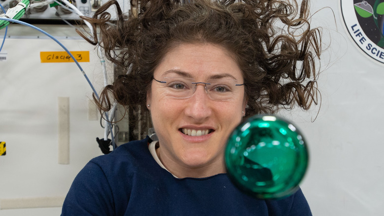 Astronaut in ISS with bubble