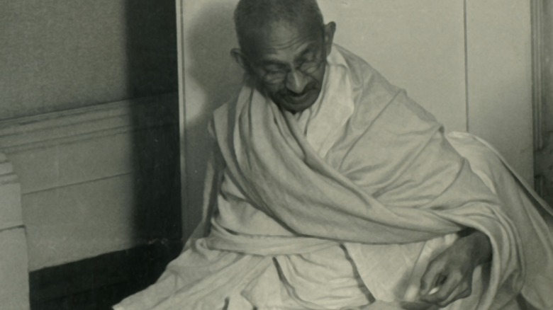 Mahatma Gandhi dressed in white