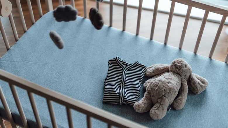 Empty crib with toy