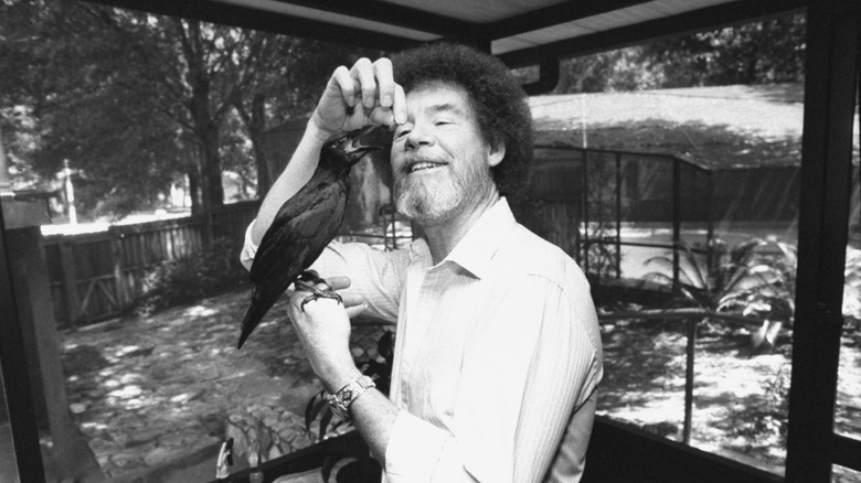 Bob Ross feeding his pet crow