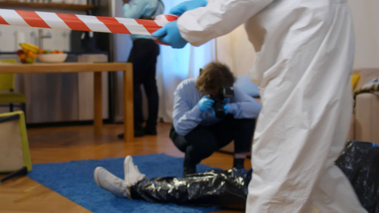 A deceased person at a crime scene