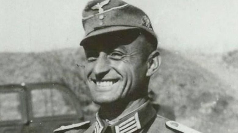 Josef Gangl grinning in WWII German uniform