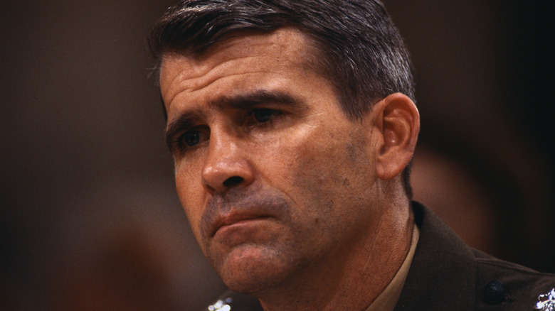 Close up of Oliver North during Iran-Contra trial