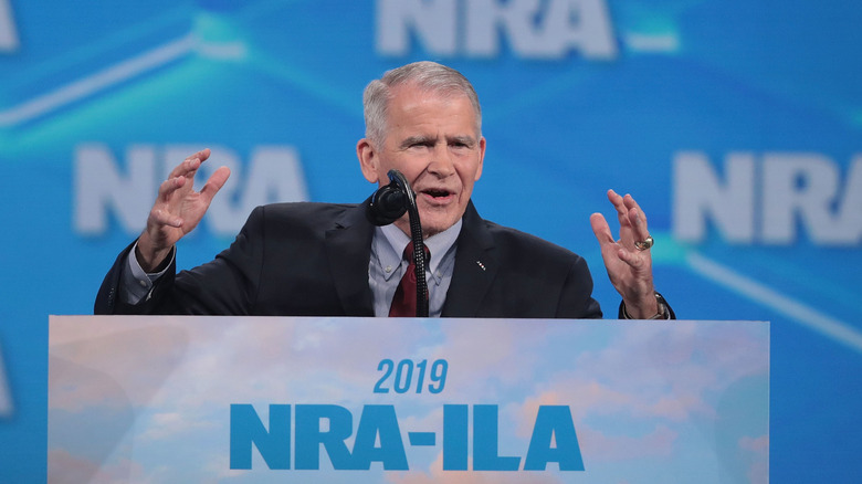 Oliver North delivering speech as NRA president