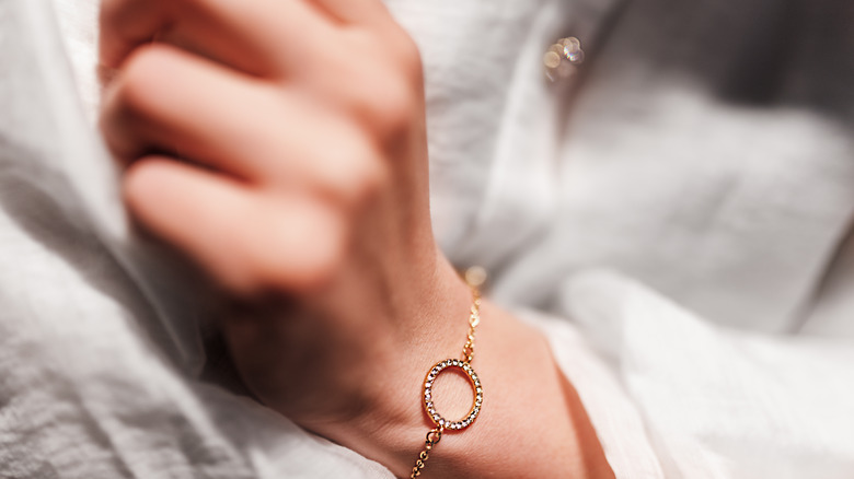 A diamond bracelet sparkles