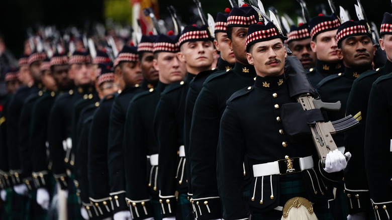 The Royal Company of Archers arriving at the Palace of Holyrood House