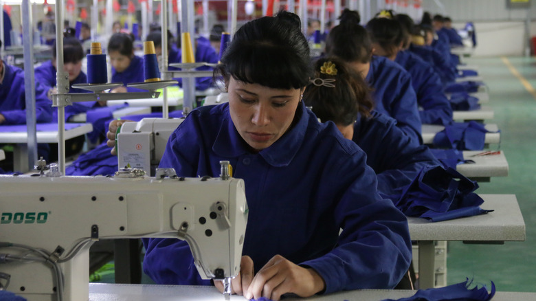 Uyghur women in a garment factory