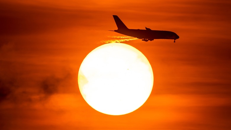 Airplane sun orange sky
