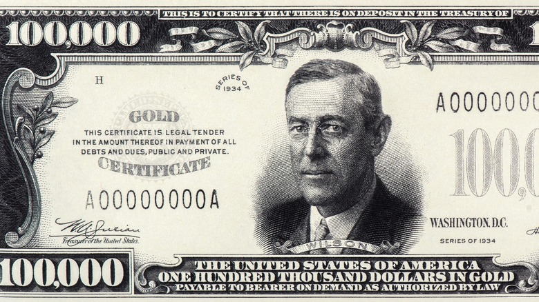 Woodrow Wilson $100,000 Gold Certificate