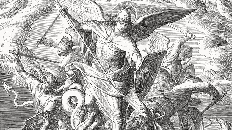 Archangel Michael fighting the devil