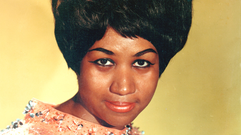 Aretha Franklin staring at camera