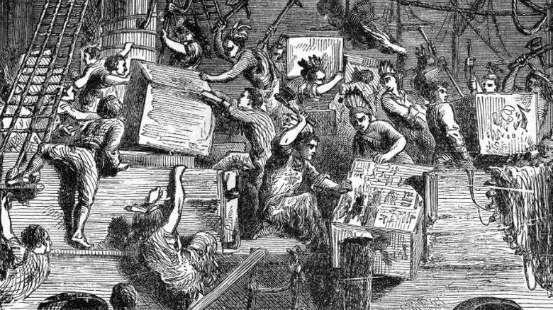 etching of the Boston Tea Party