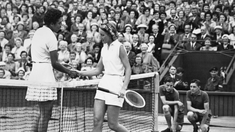 althea gibson shakes hands winning wimbledon