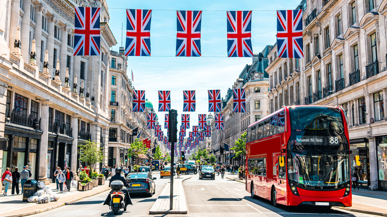 London street hung with Union Jacks