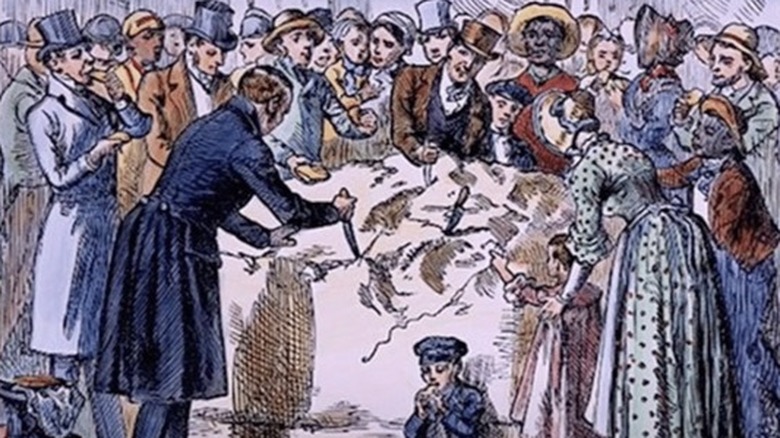people chowing down on a big block of cheese