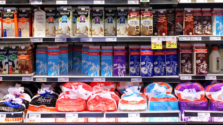 Milk bags on Canadian grocery shelf