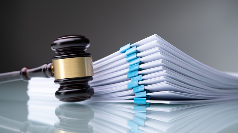 Gavel and stack of documents 
