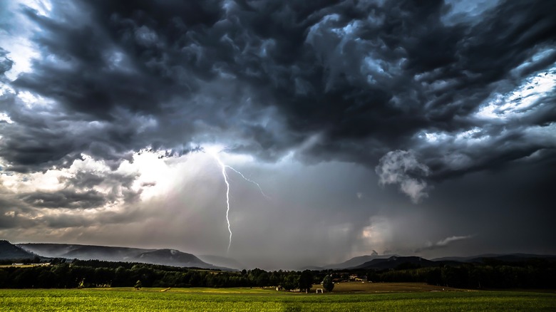 lightning striking a field