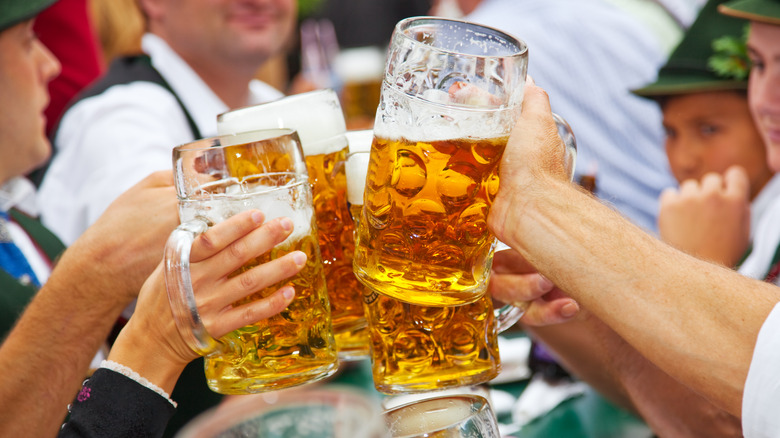 Beer glasses toasting at Oktoberfest