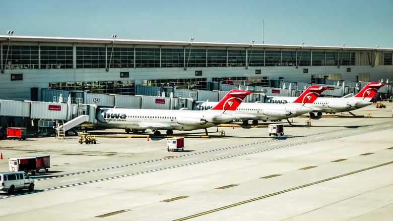 Northwest Airlines jets in the mid-2000s at Detroit airport