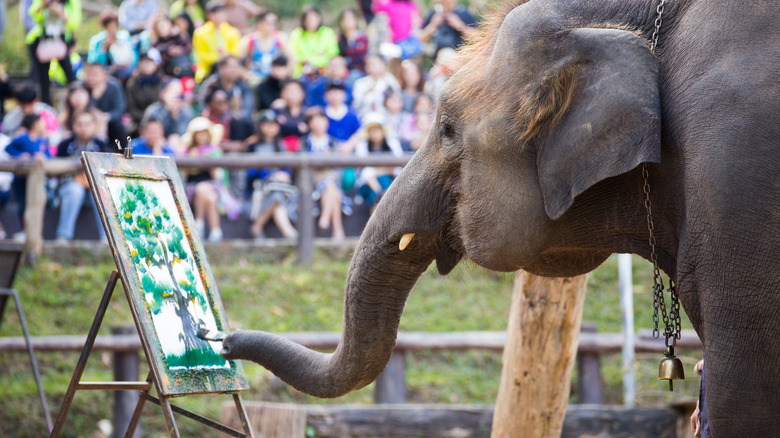 Elephant painting crowd