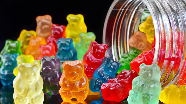 Gummy bears and a glass jar